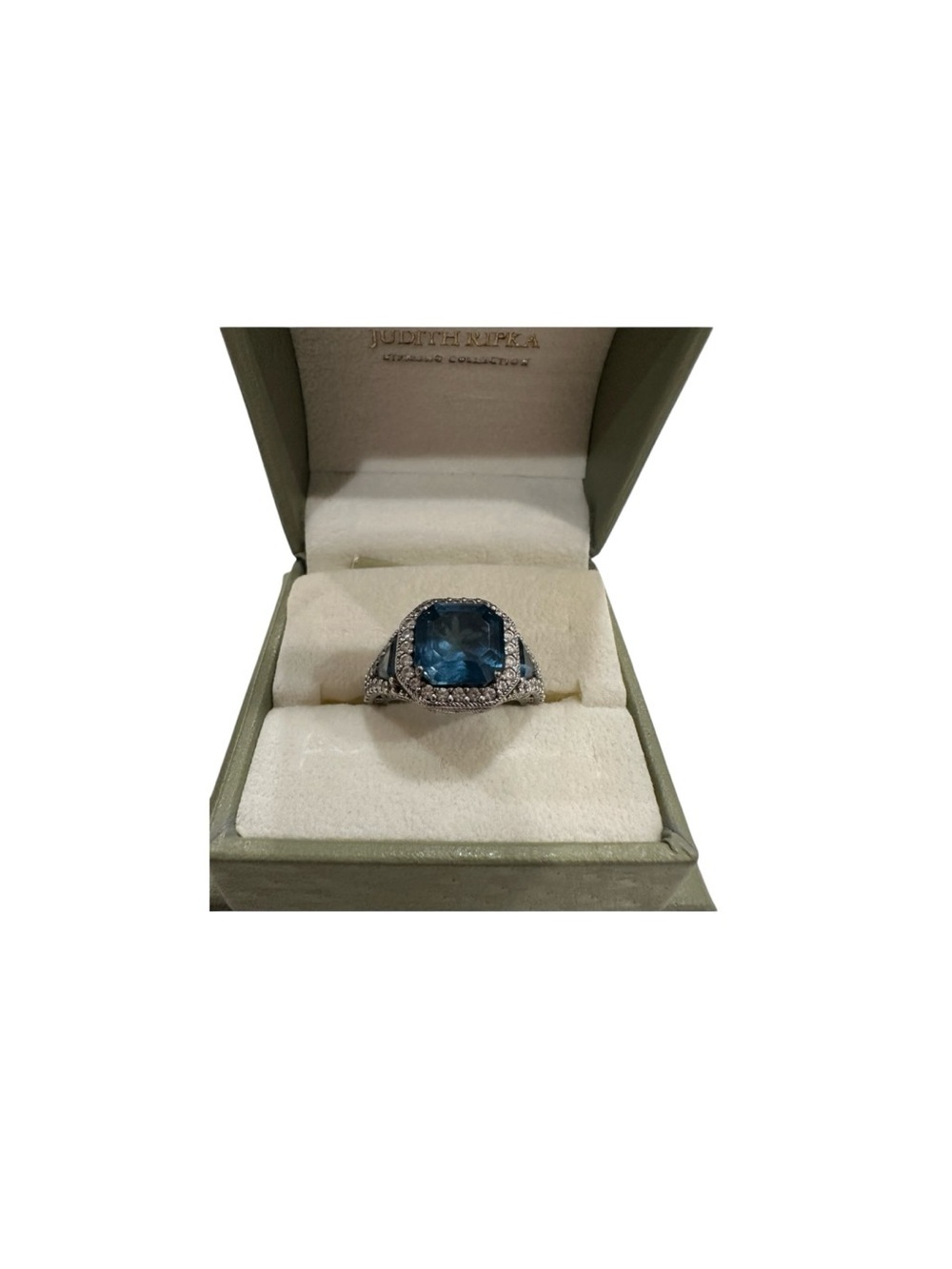 Judith Ripka London Blue Topaz Halo Cocktail Ring Size 7